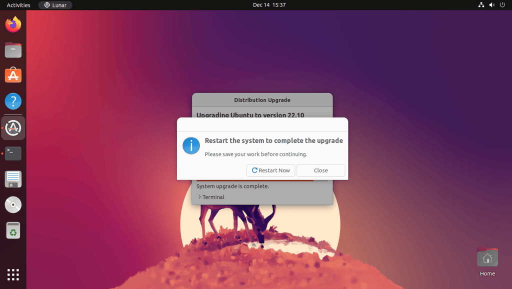 restart desktop to complete ubuntu 23.04 lunar lobster upgrade