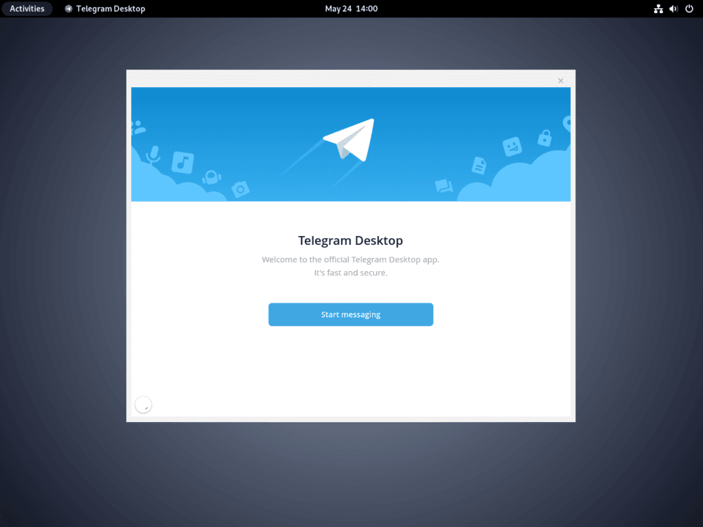 Screenshot showcasing the Telegram sign-in page on Debian Linux.