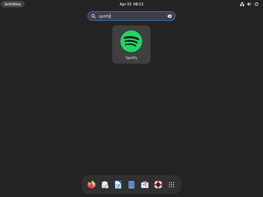 Screenshot of clicking the Spotify application icon to launch it on Debian Linux.