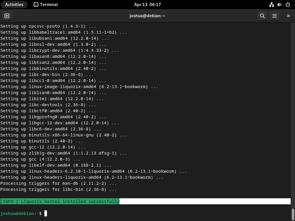 successfully installed liquorix kernel on debian linux