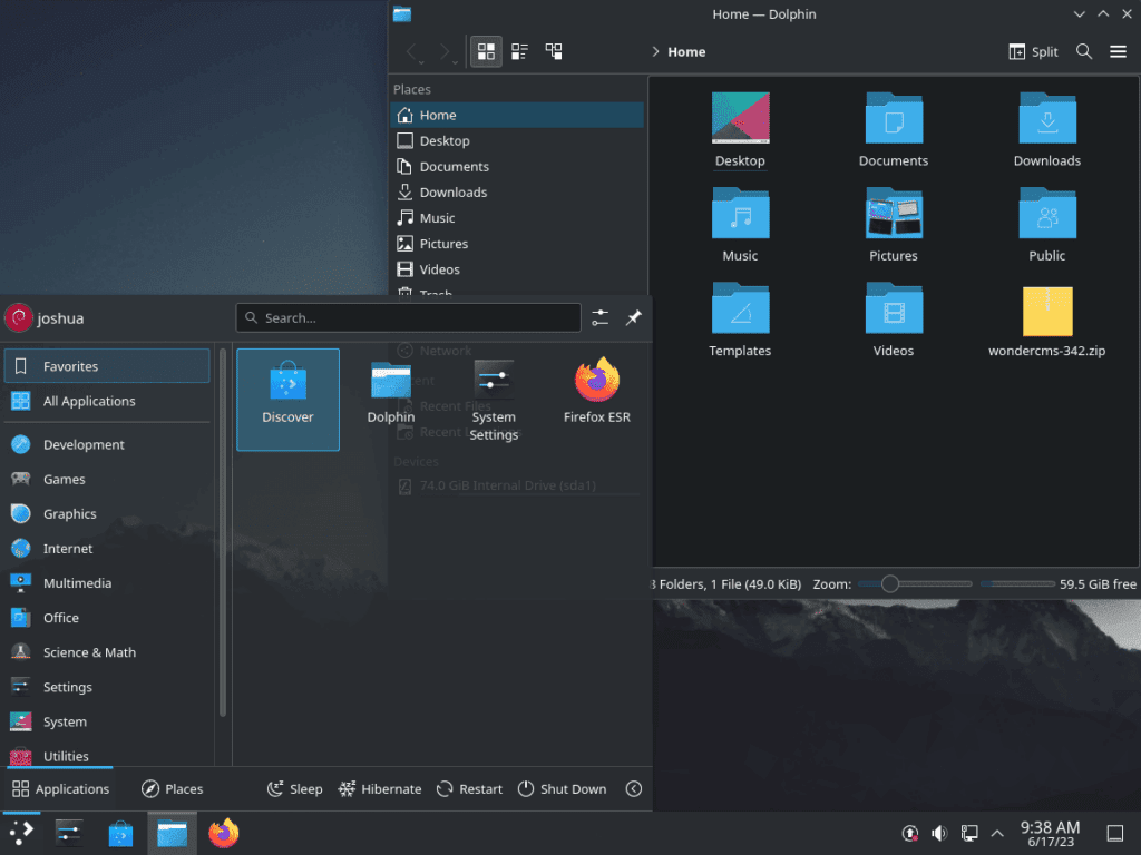 KDE Plasma desktop environment look on Debian Linux.