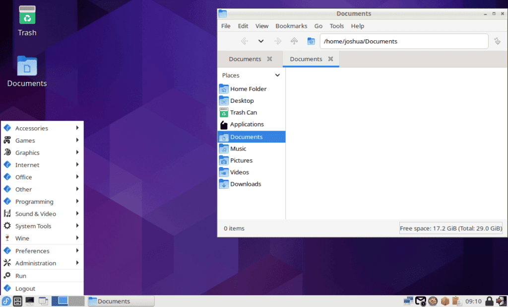 Initial view of LXDE desktop on Fedora Linux