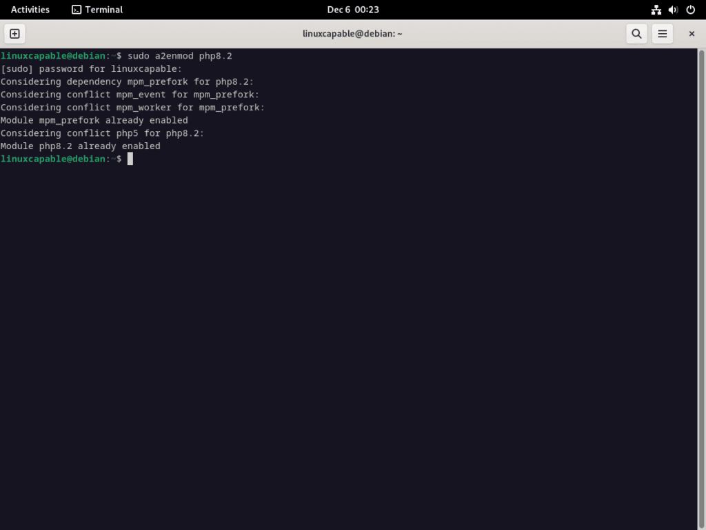 Loading a2enmod PHP Module for WordPress on Debian