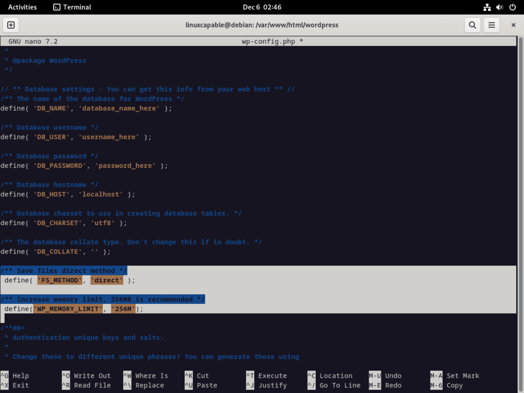 Configuring WordPress Settings in Debian LAMP Setup