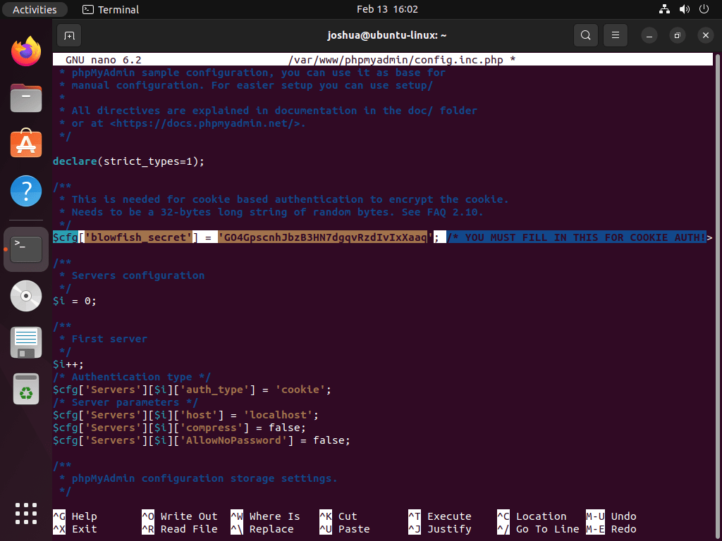 Accessing phpMyAdmin user interface on Ubuntu.