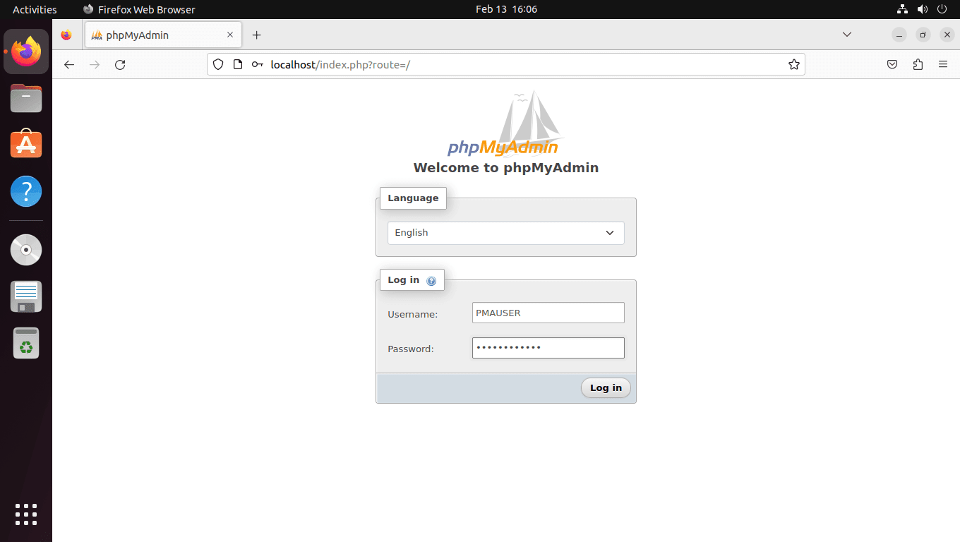 Logging into phpMyAdmin interface on Ubuntu LTS versions.