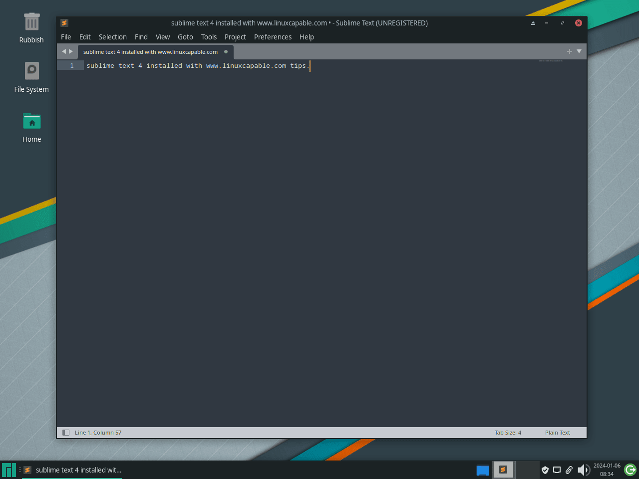 Open Sublime Text 4 application on Manjaro Linux desktop.
