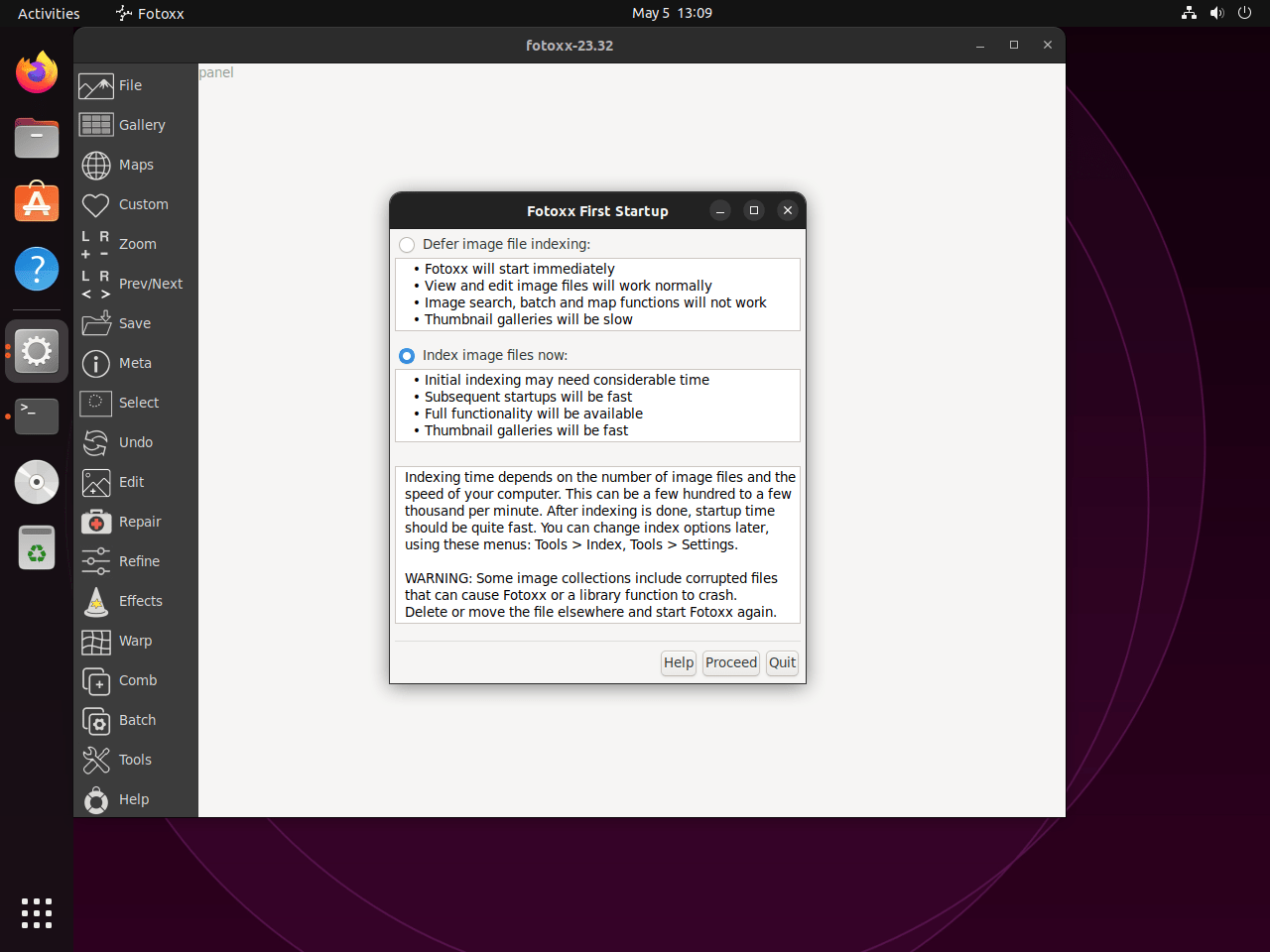 fotoxx first time setup on ubuntu linux