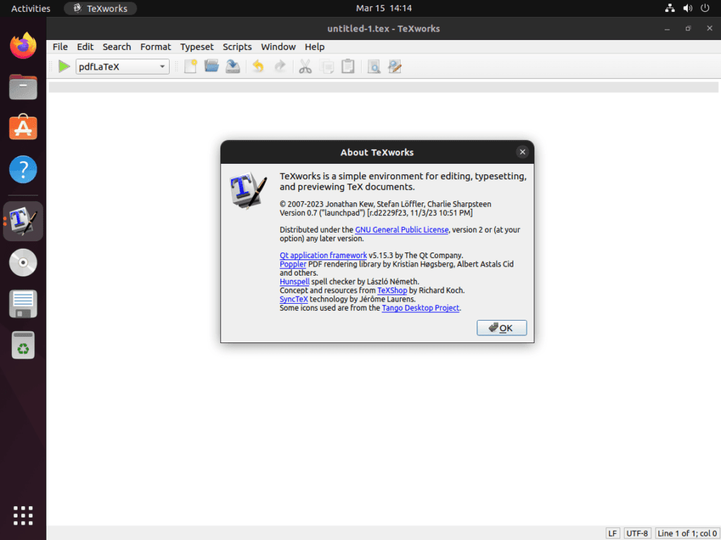 texworks installed on ubuntu 22.04 or 20.04