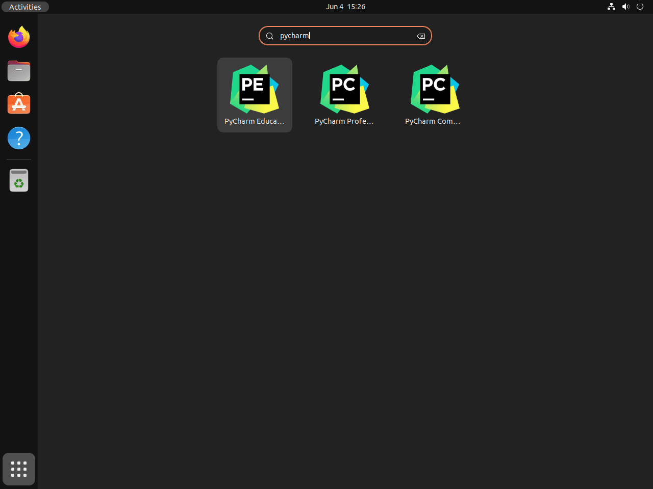 PyCharm application icons on Ubuntu desktop