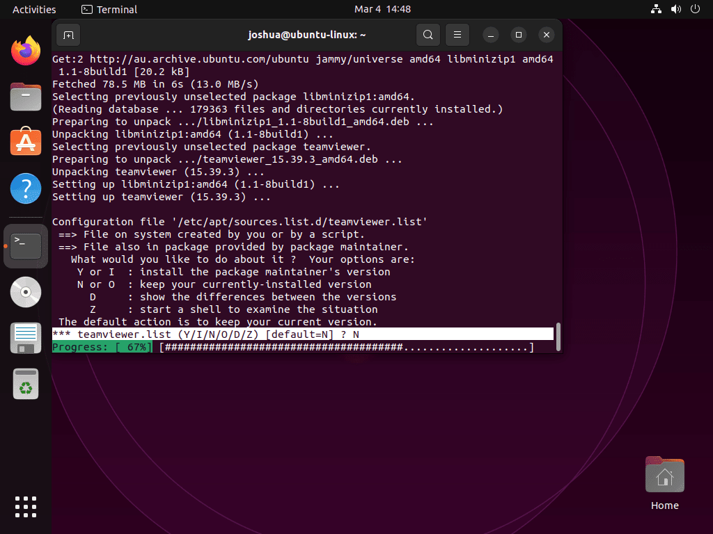 example terminal prompt to replace source list for teamviewer - select no on ubuntu 22.04 or 20.04 lts