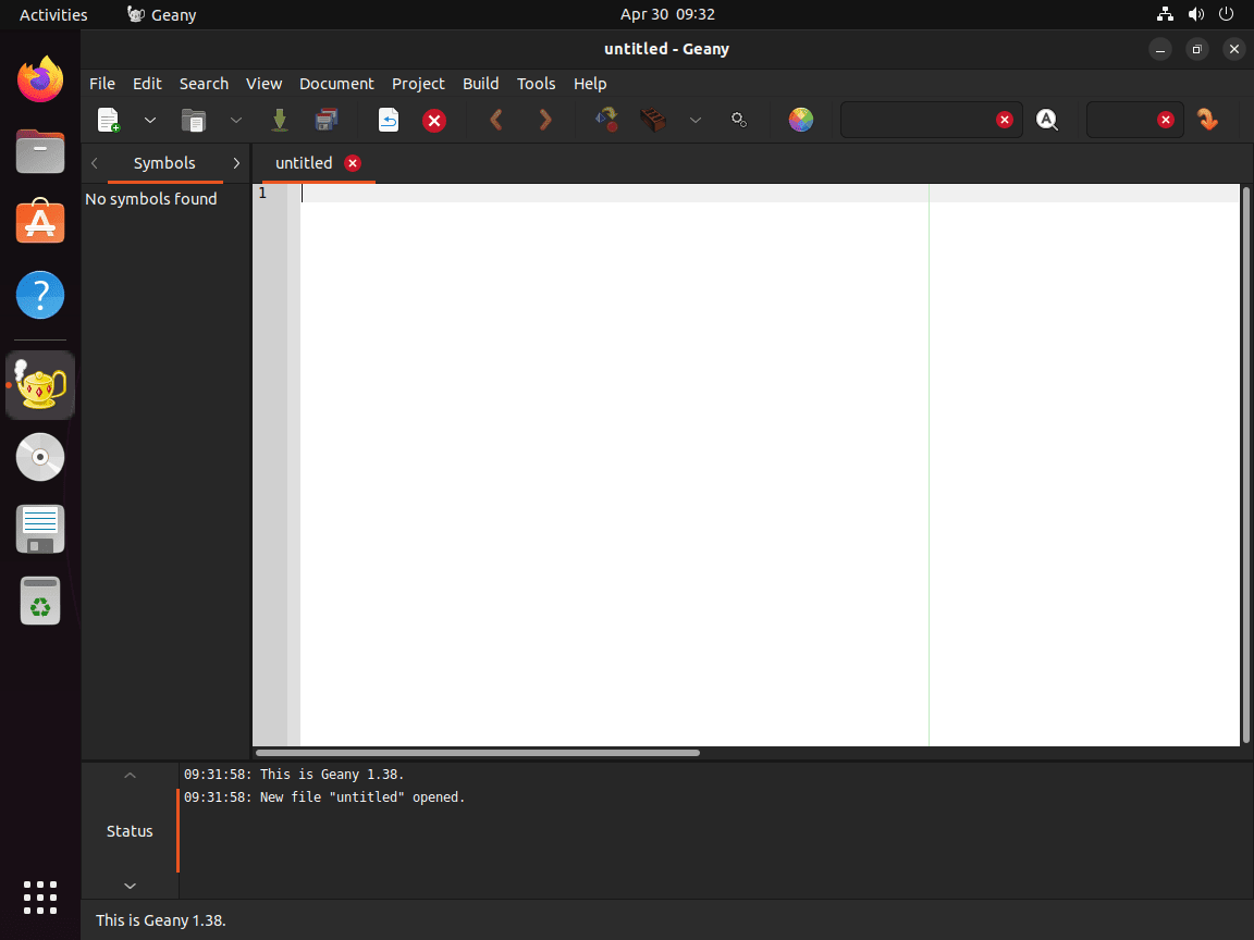 example ui of geany ide first time loading on ubuntu linux