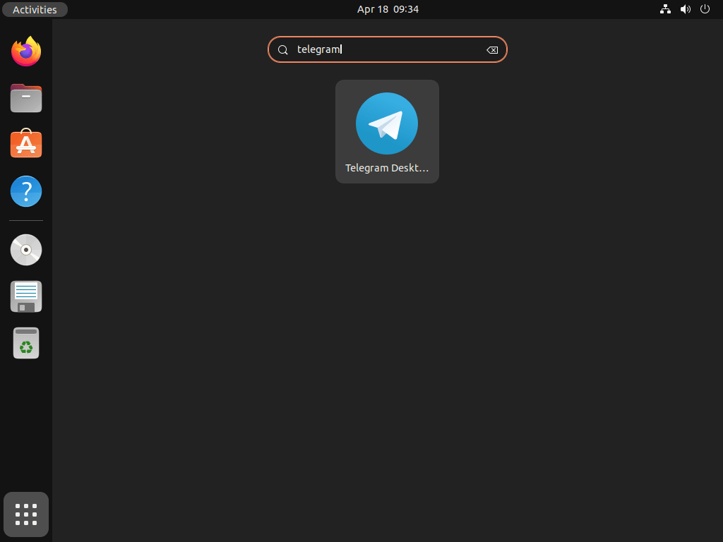 Screenshot demonstrating how to launch Telegram Desktop on Ubuntu 22.04 or 20.04.