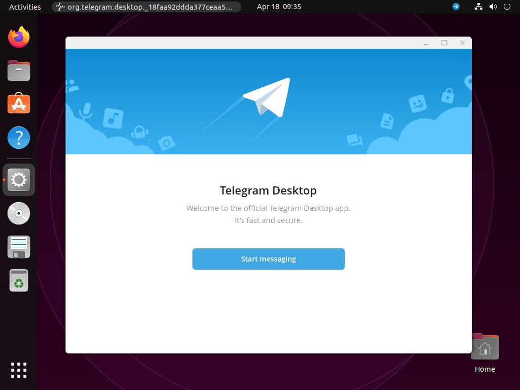 Screenshot illustrating the login process for Telegram Messenger on Ubuntu 22.04 or 20.04.
