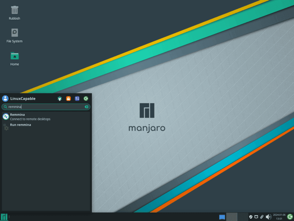 Remmina application icon displayed in Manjaro Linux's taskbar