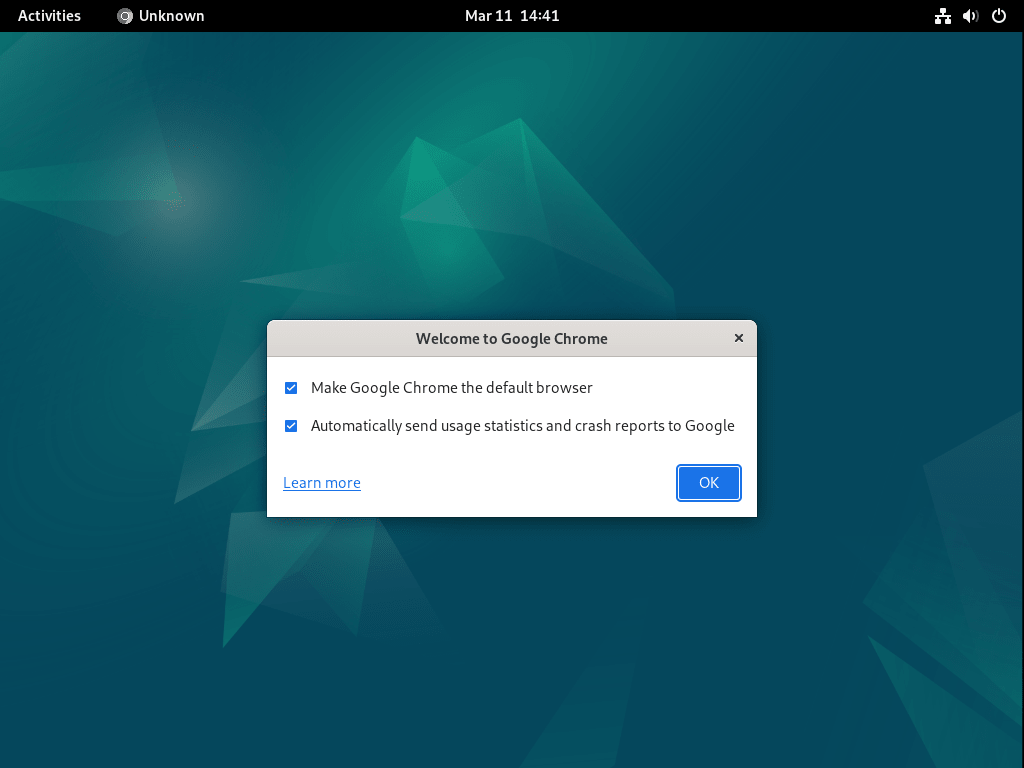 first time pop-up about accepting google chrome as the default browser for debian 12, 11 or 10