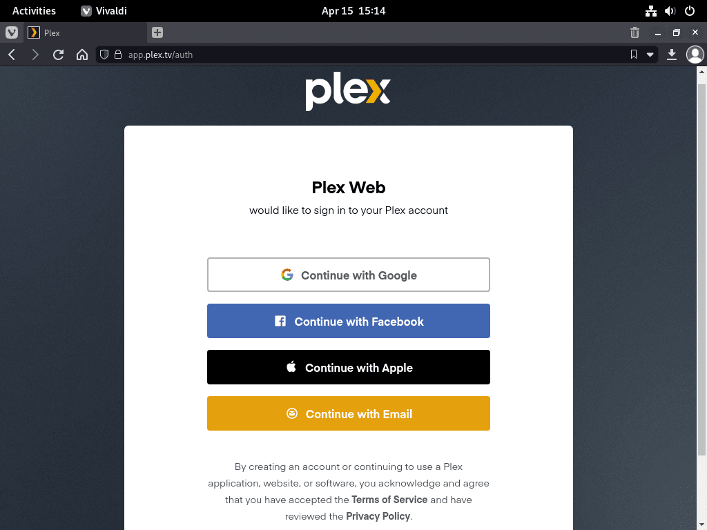 plex media server with debian linux - first time sign into plex to begin setup