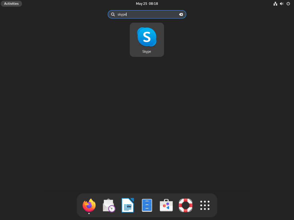 Screenshot showing Skype's application icon on Debian Linux, ready to be clicked for launch.