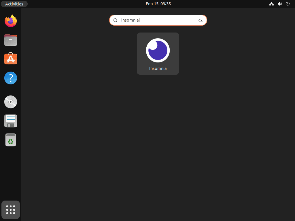 Screenshot of launching Insomnia on Ubuntu 22.04 or 20.04.