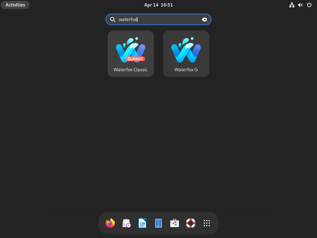 Screenshot showcasing the launch of Waterfox G and Waterfox Classic on various Debian Linux versions.