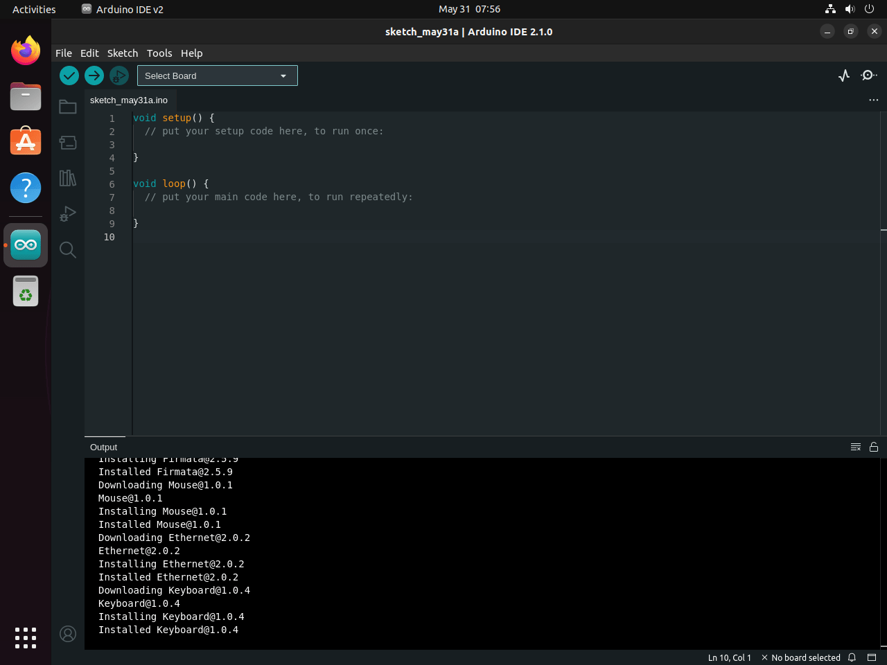 Arduino IDE 2.x default UI on first launch in Ubuntu