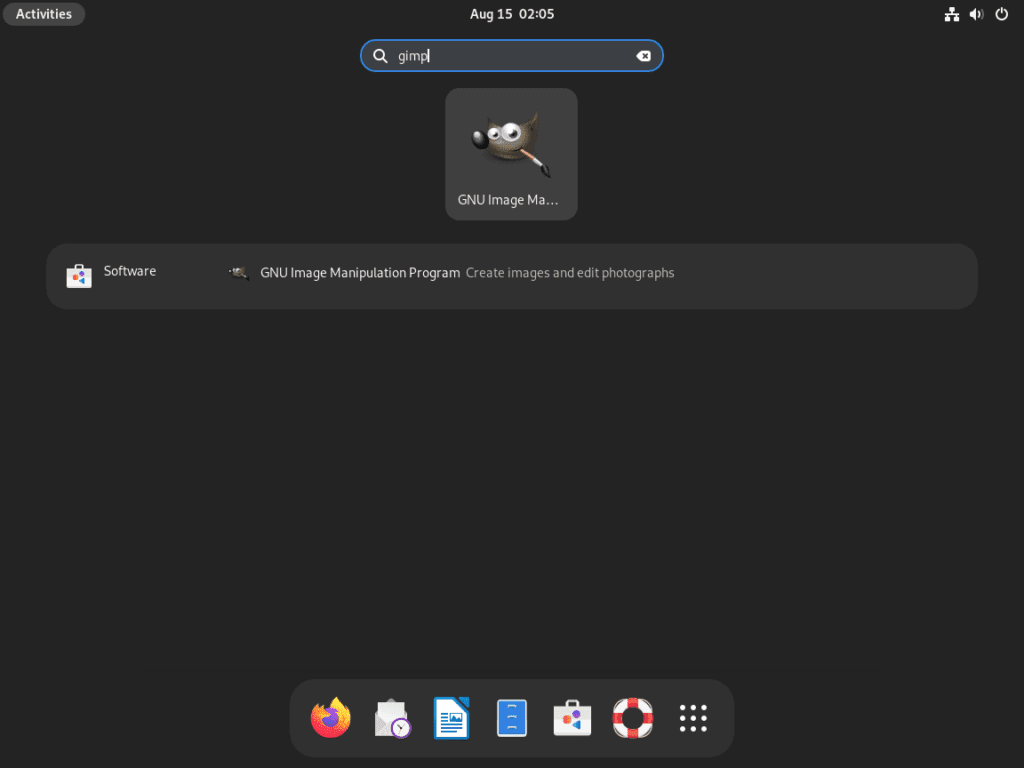 GIMP application icon in Debian's "Show Applications" menu.