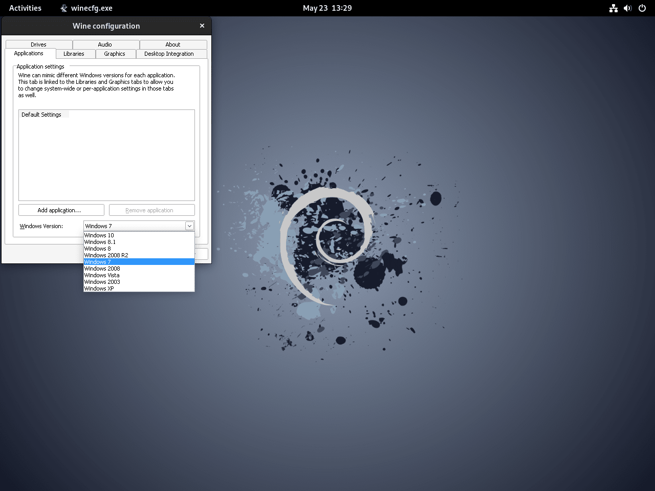 example wine configuration image on debian linux
