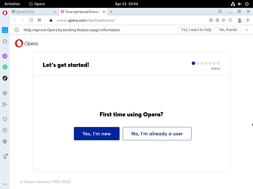 first time setup of opera browser on debian linux
