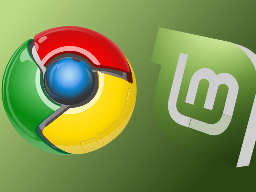 Custom graphic illustrating the installation of Google Chrome on Linux Mint 21 or 20.
