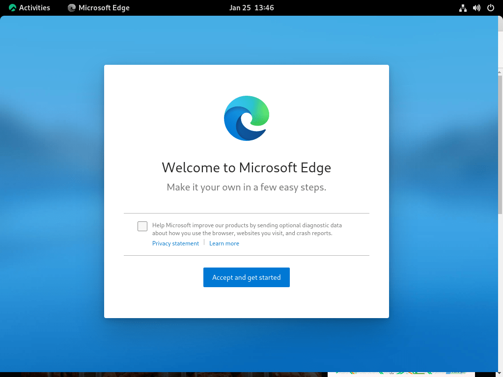microsoft edge first time configuration on rocky linux el9 or el8