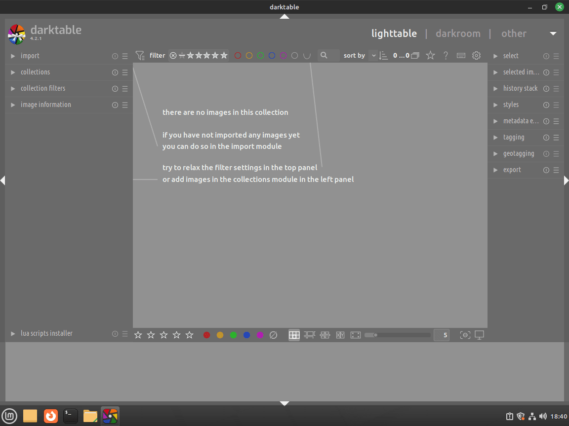 example darktable installed on linux mint