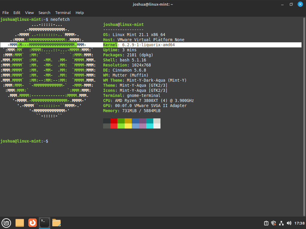 Screenshot showing the Liquorix Kernel successfully installed on Linux Mint.