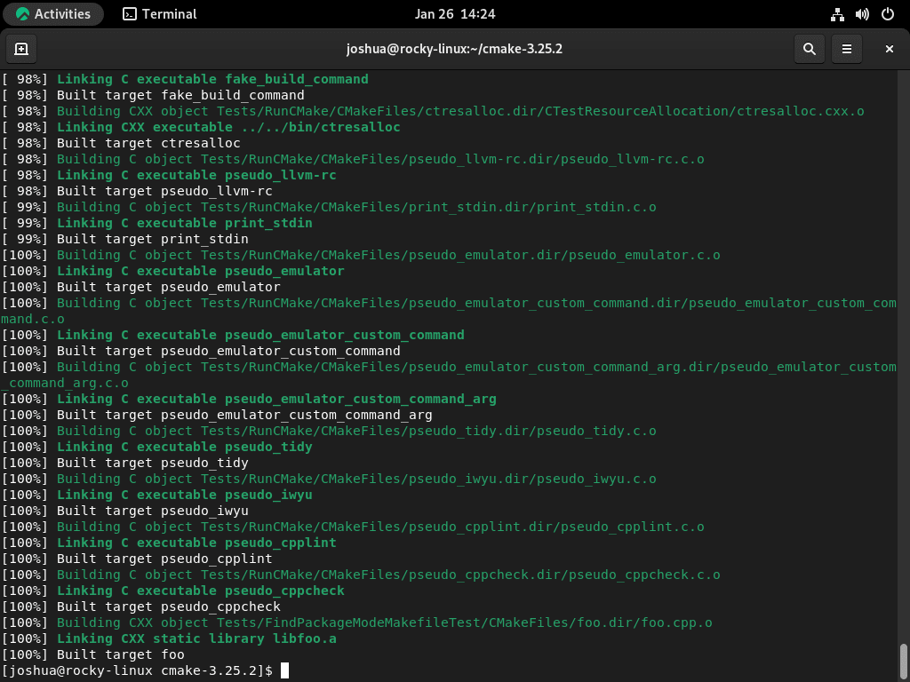 Completed make script execution for cmake build on Rocky Linux 9 or 8.