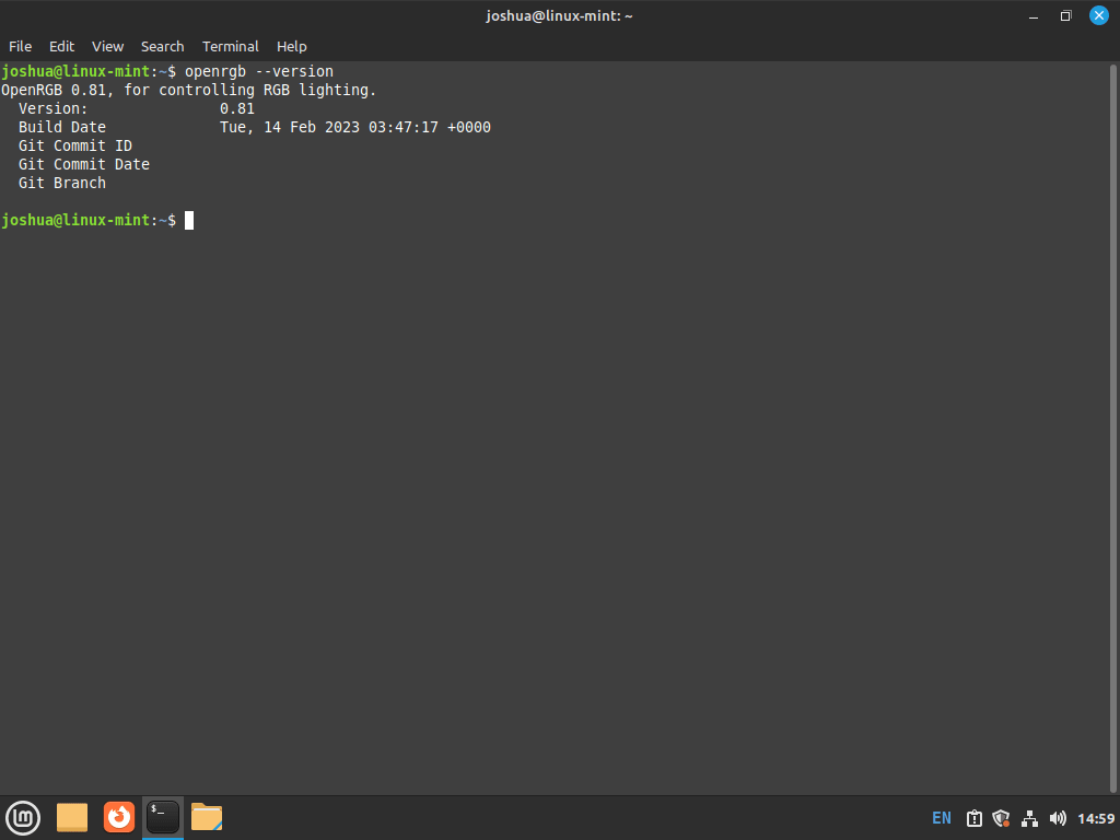 example output from openrgb terminal output command on linux mint 21 or 20