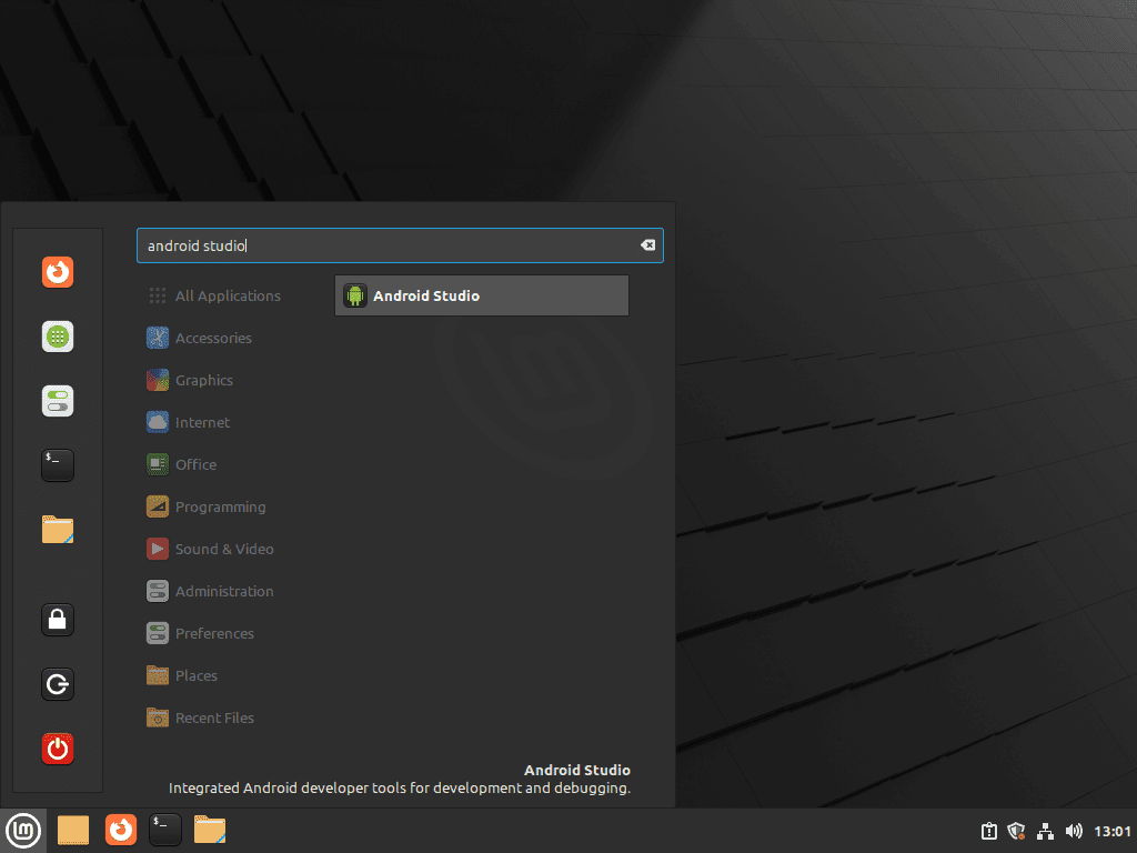 launch android studio ui from menu on linux mint 21 or 20