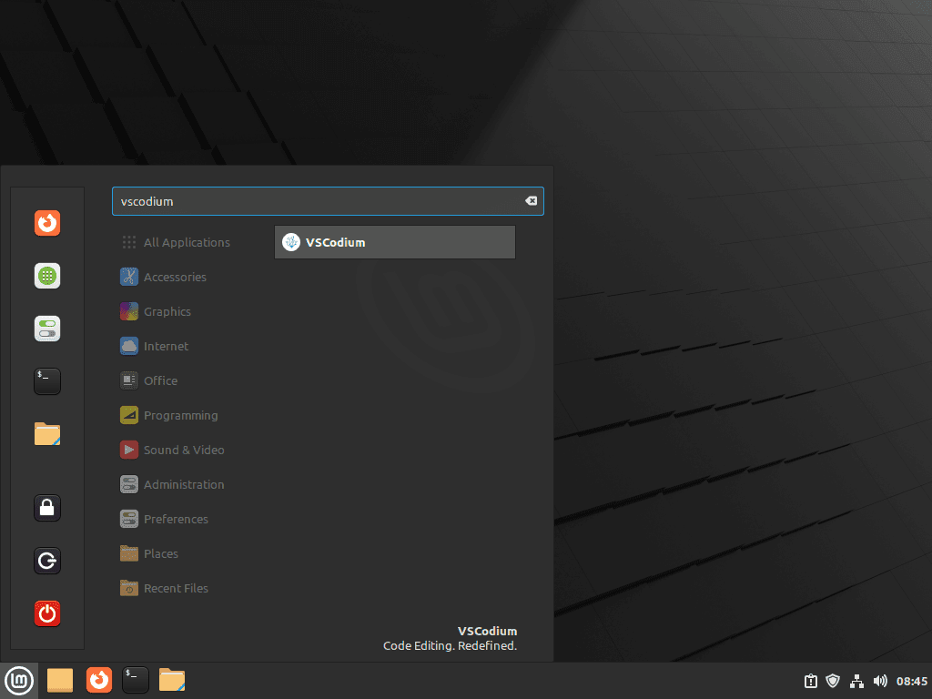 launch vscodium on linux mint 21 or 20