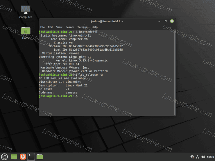 upgrade to linux mint 21 hostname ctl output