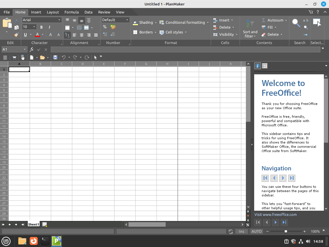 example freeoffice planmaker on linux mint
