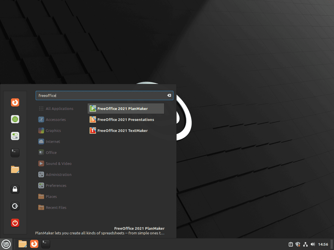 launch freeoffice from linux mint taskbar example
