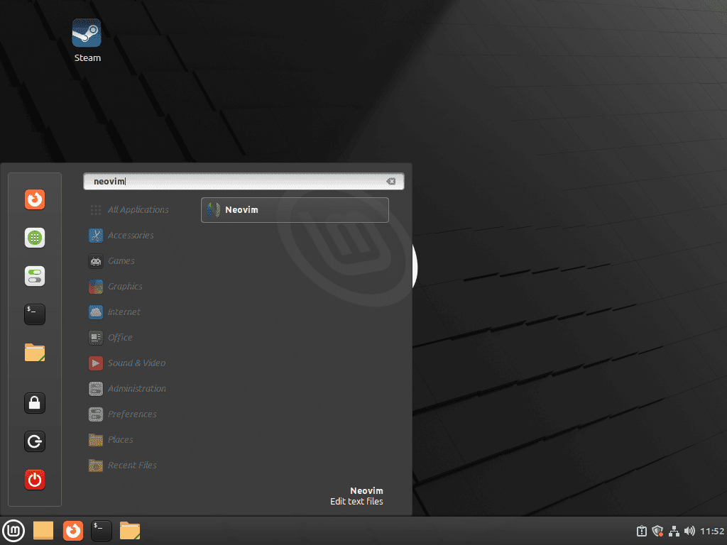 Screenshot demonstrating how to launch Neovim from the taskbar on Linux Mint 21 or 20.