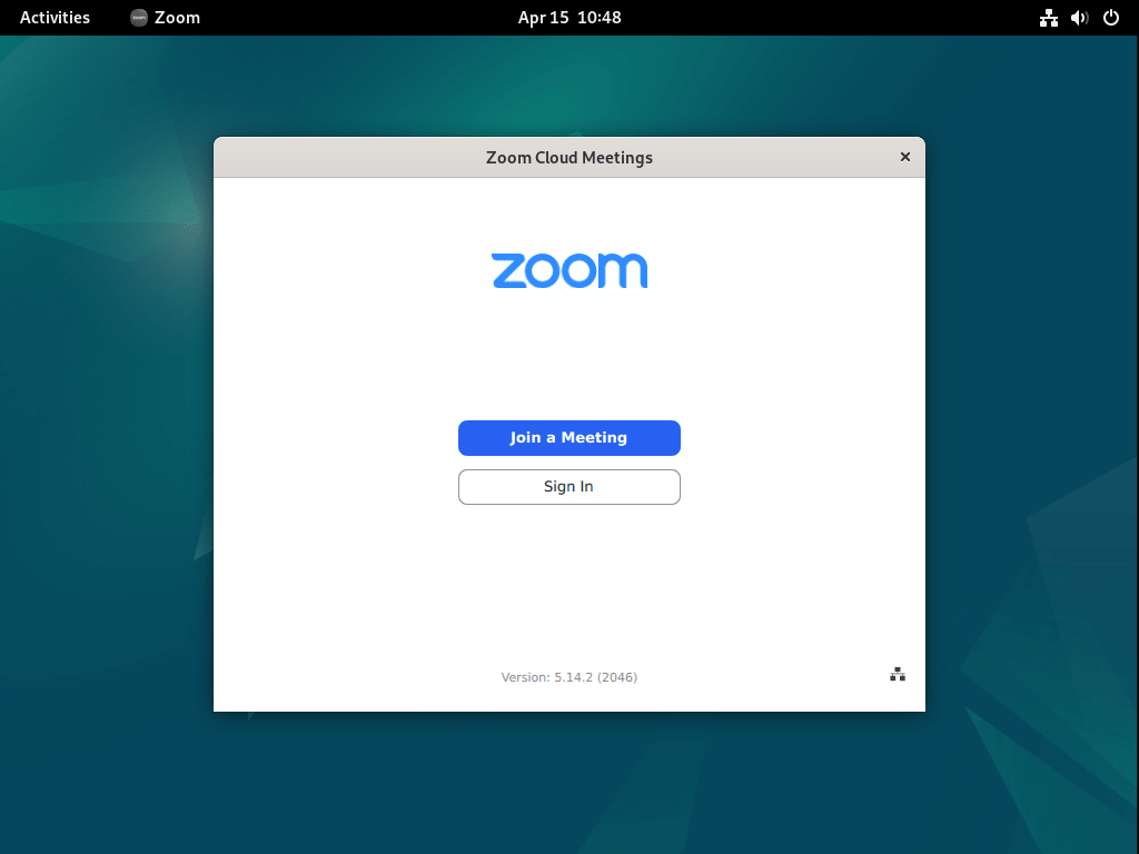 Screenshot of Zoom's login page operating successfully on Debian Linux.