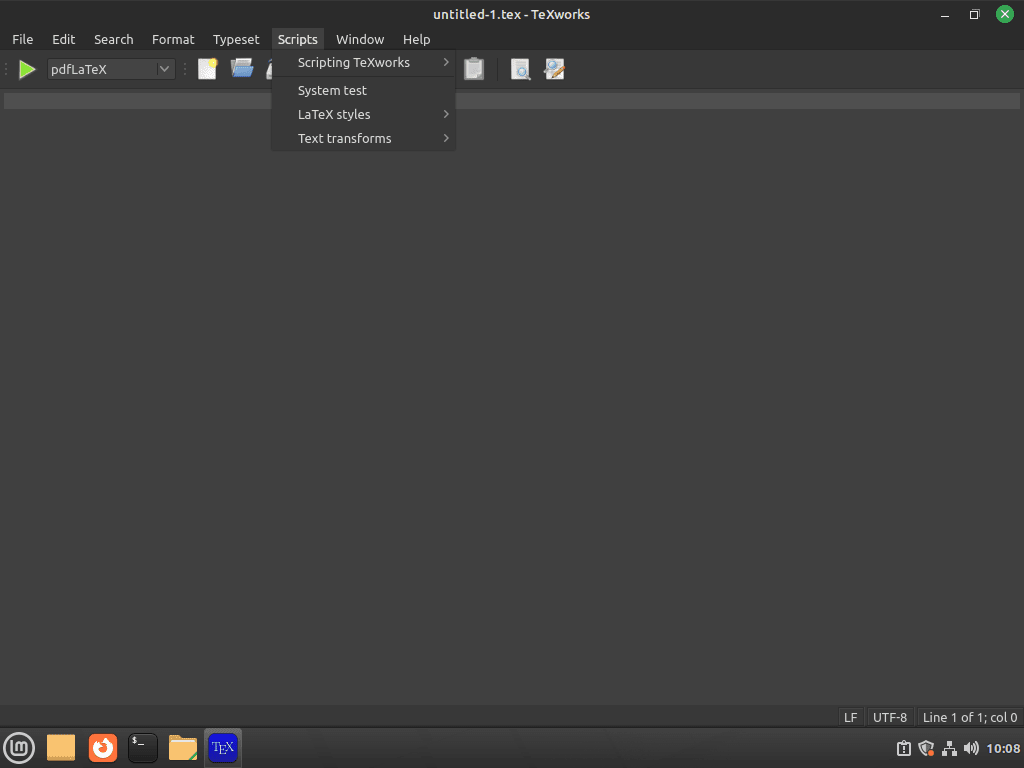texworks successfully installed on linux mint