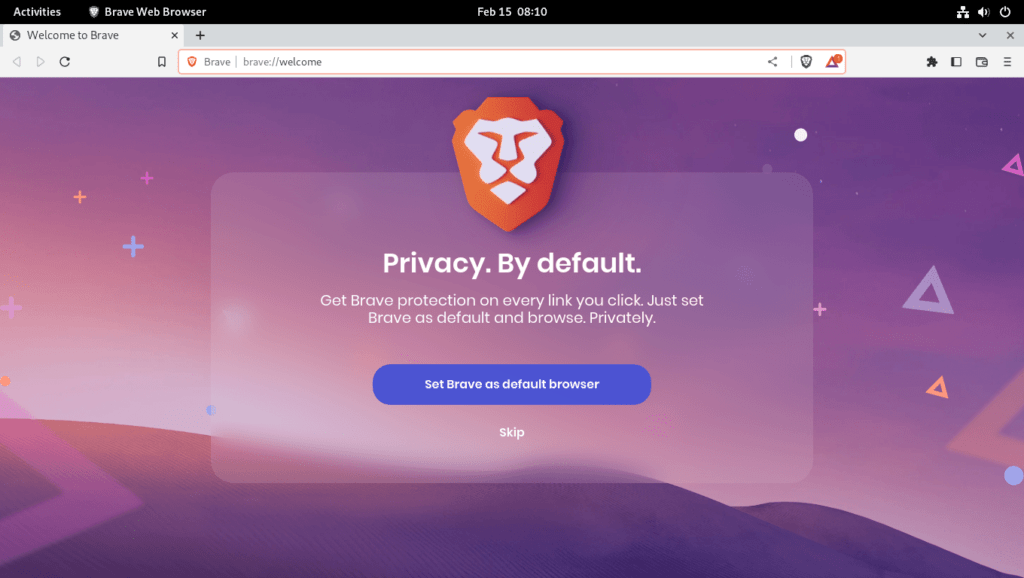 Initial Configuration Screen of Brave Browser on Fedora Linux