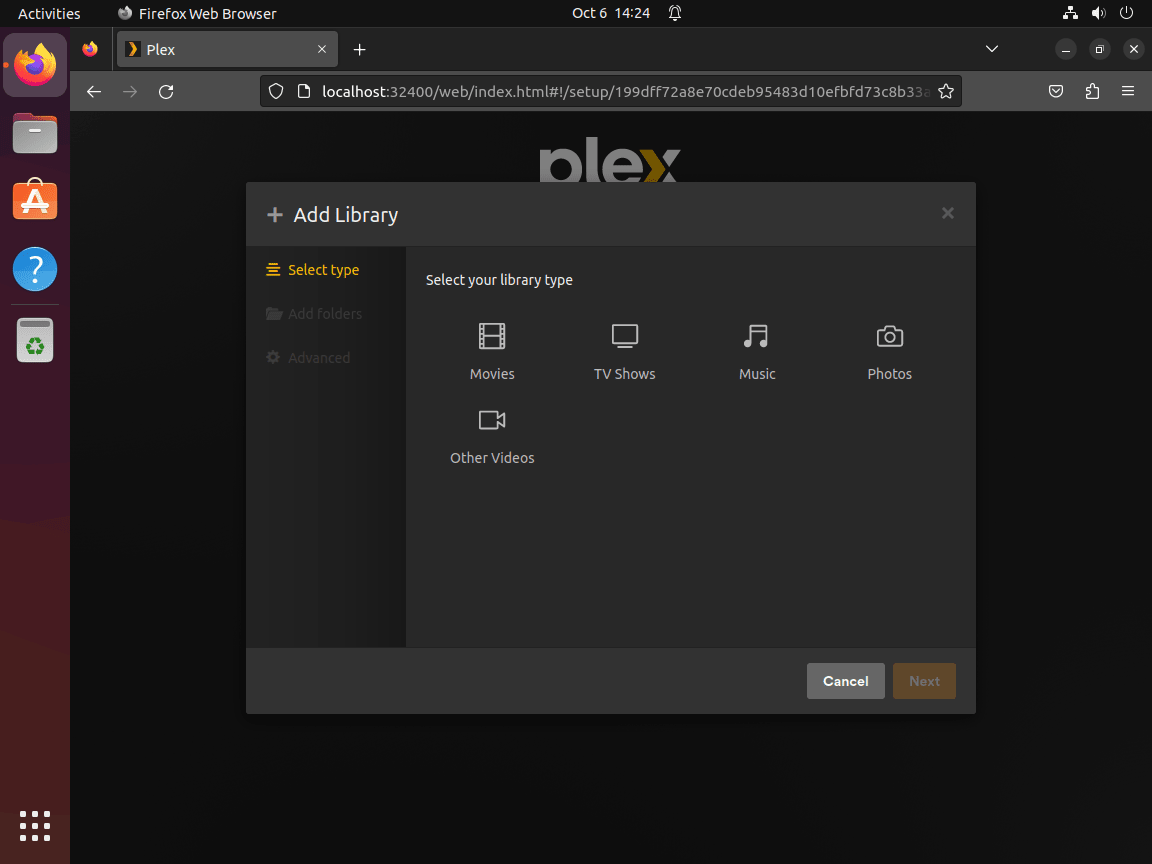 How to Install Plex Media Server on Debian 11 Bullseye 10 Selection of library types in Plex Media Server on Ubuntu.