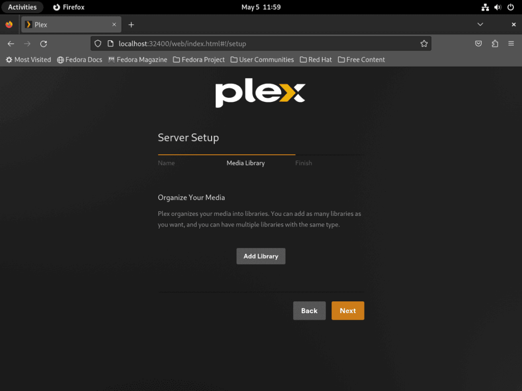 Screenshot showing an overview of setting up your Plex Media Server on Fedora Linux.