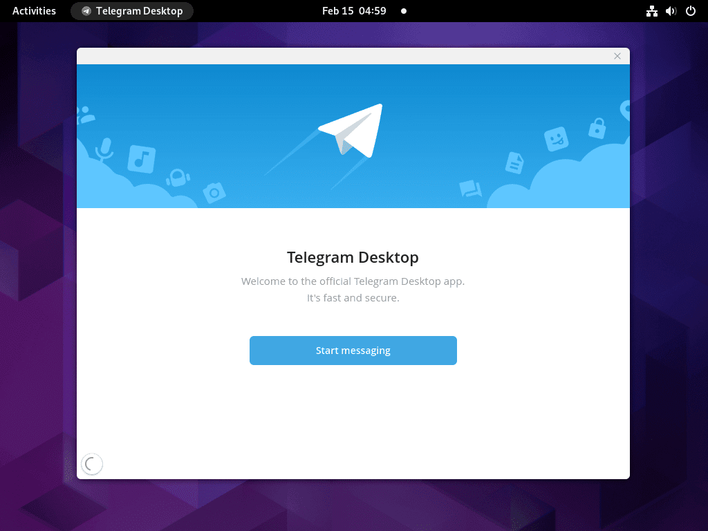Screenshot displaying successful installation message for Telegram on Fedora Linux