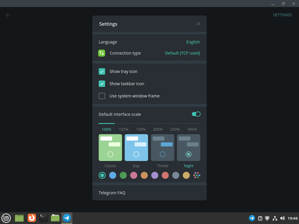 change appearance example for telegram on linux mint 21 or linux mint 20