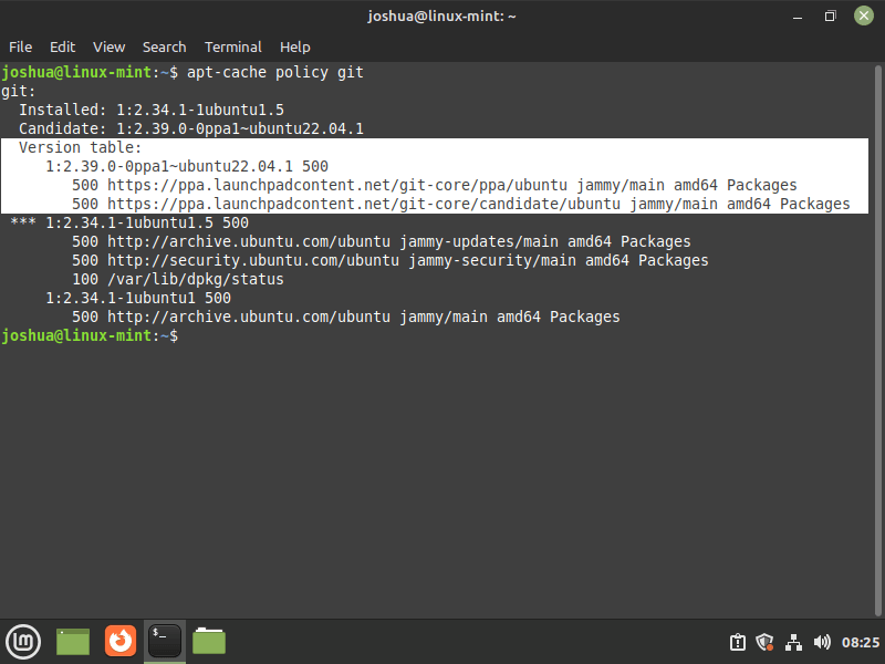 example git ubuntu maintainers ppa imported on linux mint 21 or 20