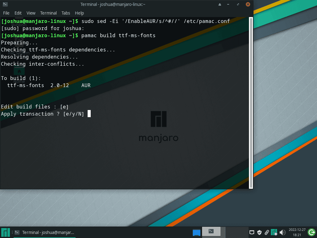 how to install microsoft fonts on manjaro linux