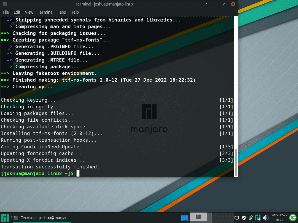 successfully installed microsoft fonts on manjaro linux